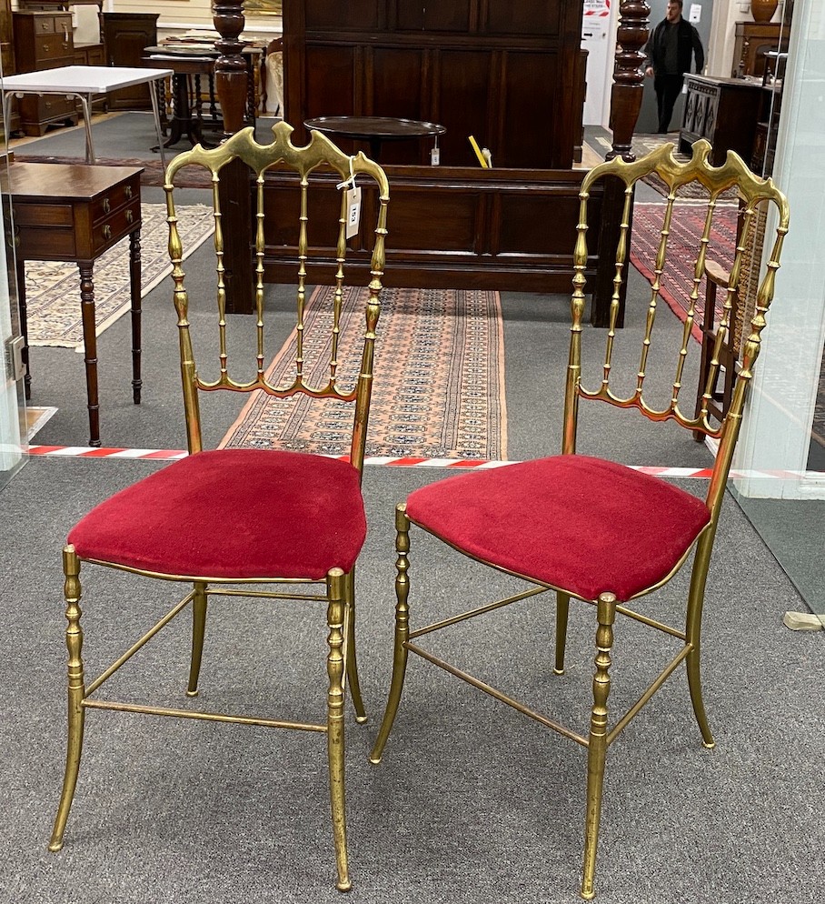 A pair of brass Chiavari bedroom chairs